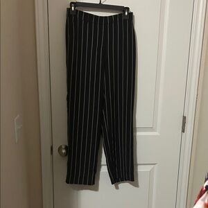 Anne Klein Black Pinstripe Straight Leg Pants with White Stripes